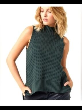 French Connection Sleeveless Cowl Knit Top in Dark Green